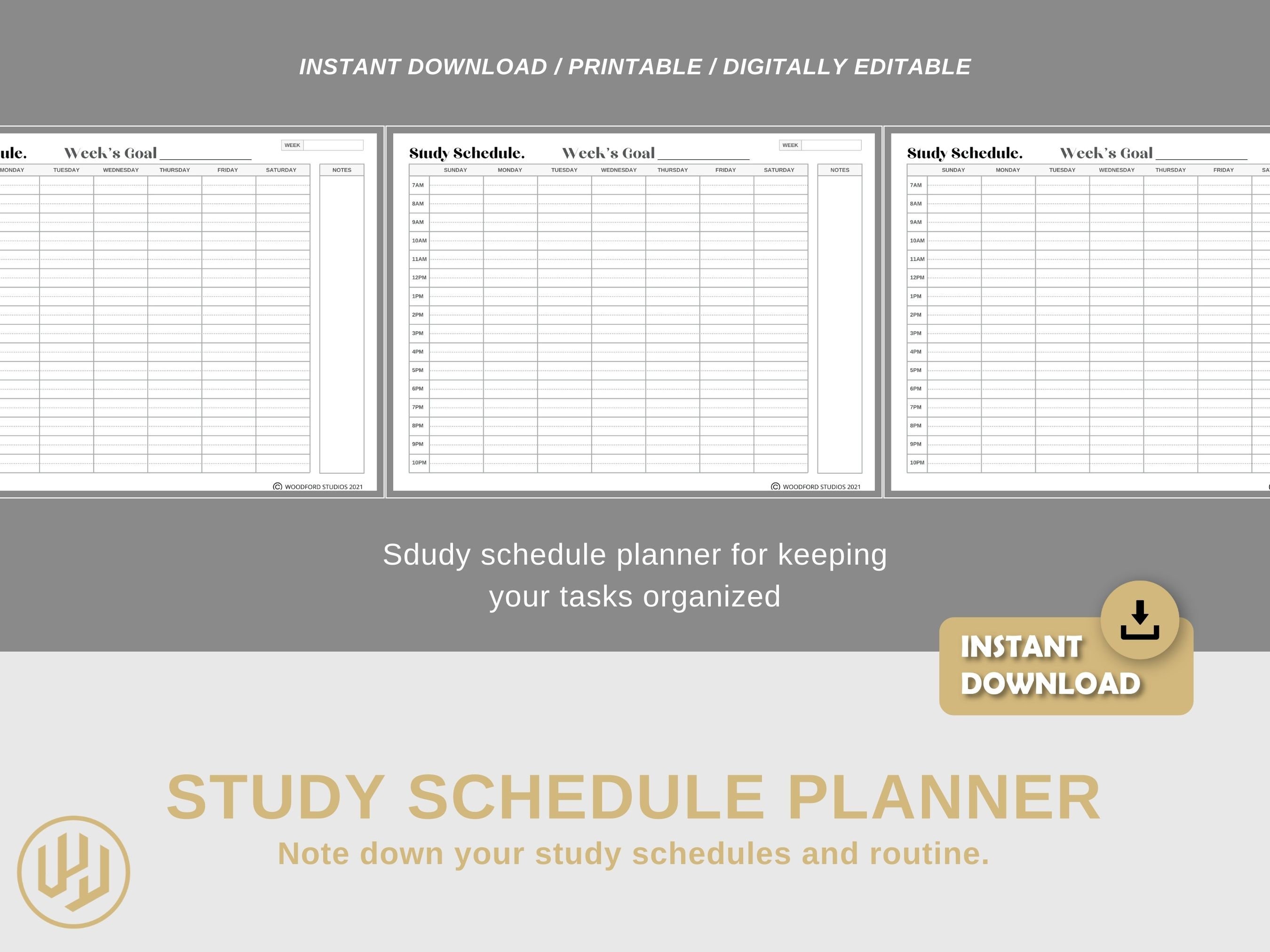 Weekly Study Schedule Printable Planner | Digital Planner | Instant ...