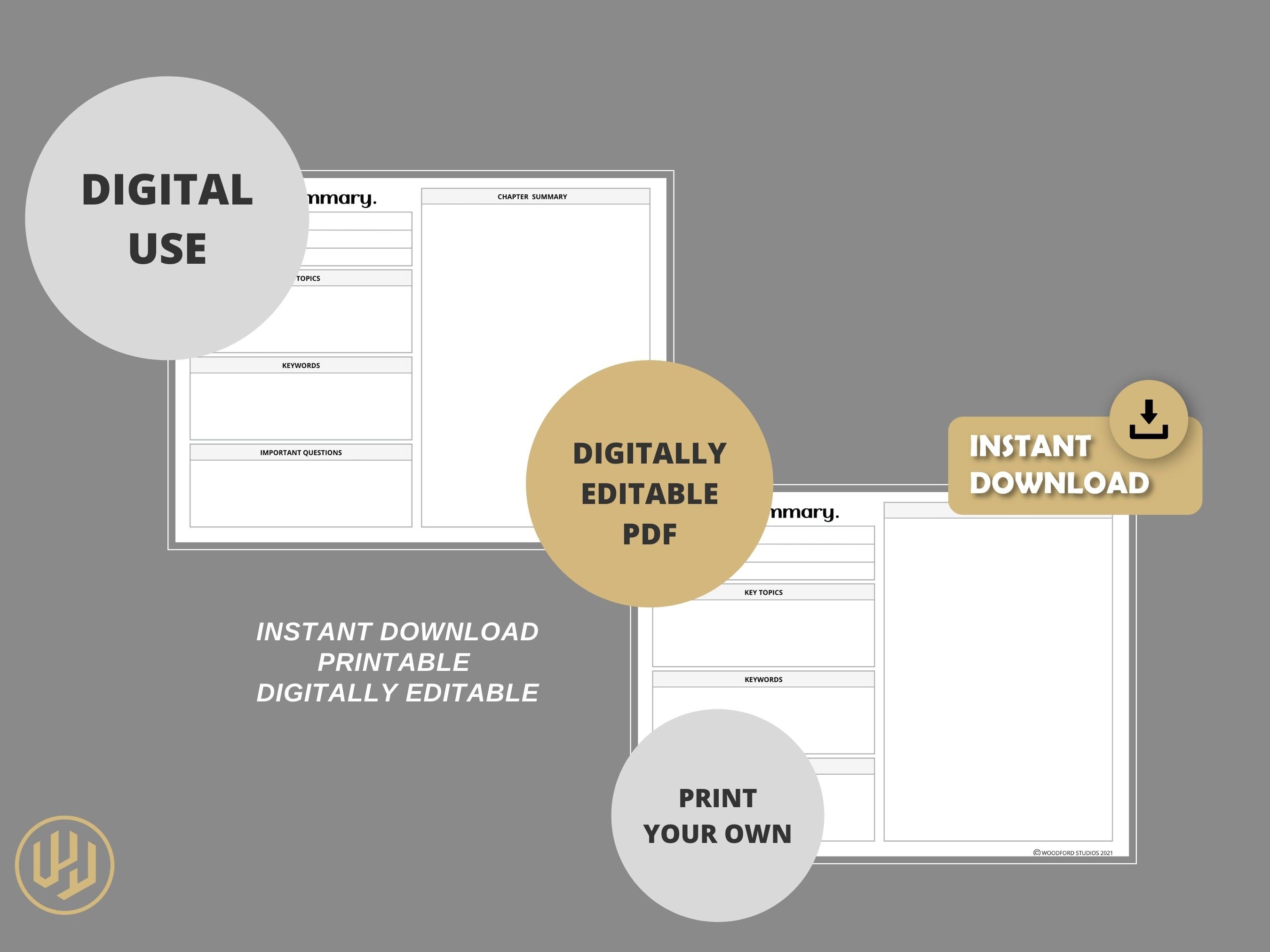 Chapter Summary Student Printable Planner | Digital Planner | Instant ...