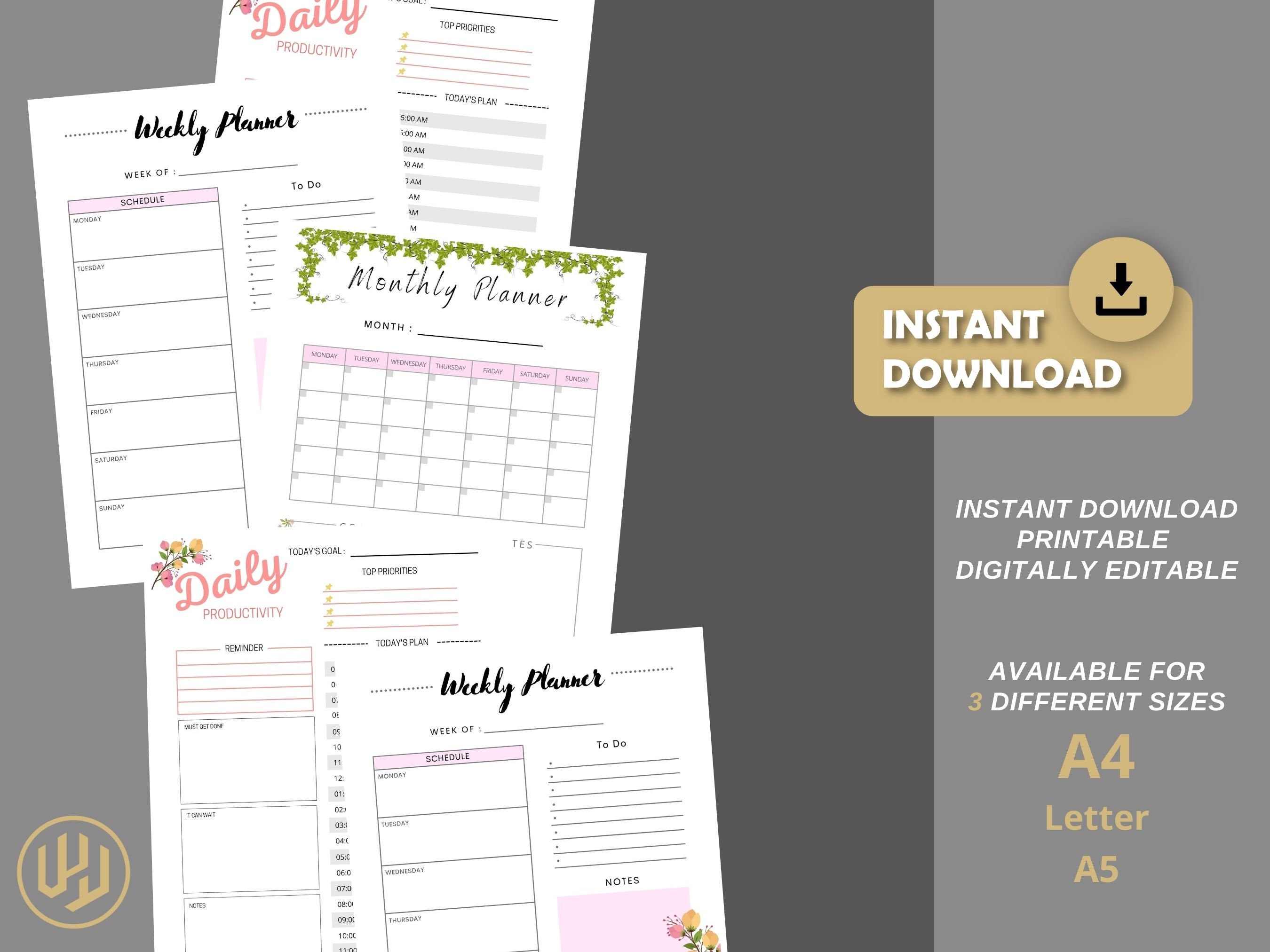 Daily Weekly Monthly Printable Planner | Digital Planner | Instant ...