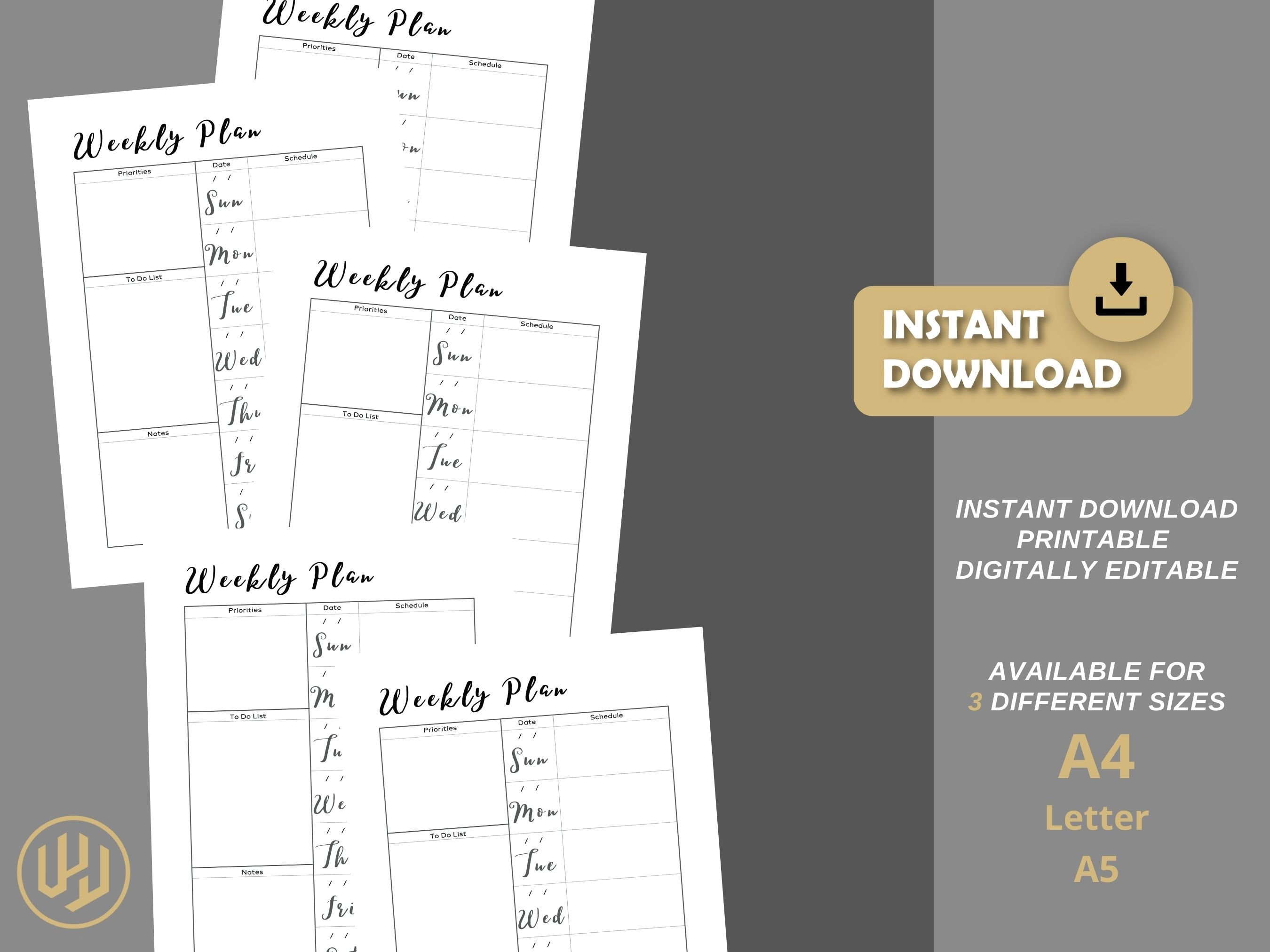 Weekly Planner Printable Planner | Digital Planner | Instant Download ...