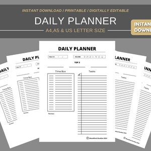 Daily Printable Planner | Digital Planner | Instant Download Planner Insert Daily Planner pages | A4 A5 US letter size PDF