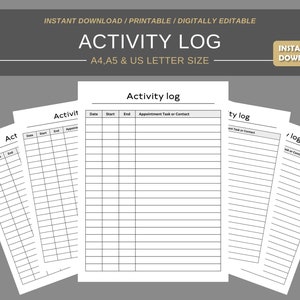 Activity Log Activity Tracker Template Activity and Follow-up Template. Daily Activities Log | Instant Download | A4 A5 US letter size PDF