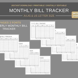 Monthly bill tracker debt tracker | Digital Planner | Instant Download Planner Insert Daily Planner pages | A4 A5 US letter size PDF
