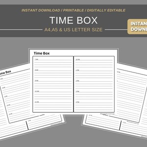 Time Box Daily Printable Planner | Digital Planner | Instant Download Planner Insert Daily Planner pages | A4 A5 US letter size PDF