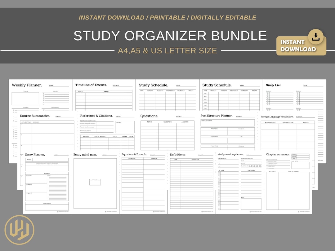 Study Organizer Bundle for Students | Digital Planner | Instant ...