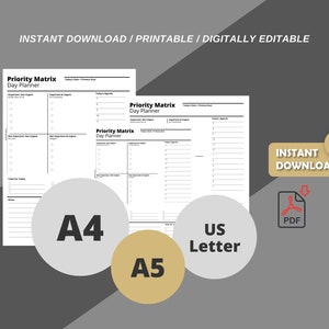 Priority Matrix Day Printable Planner | Digital Planner | Instant ...