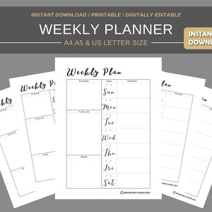 Wochenplaner Printable Planner | Digitaler Planer | Instant Download Planner Insert Wochenplaner Seiten | A4 A5 US Briefgröße PDF