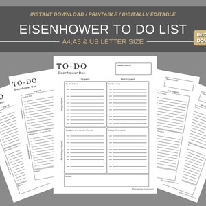 Eisenhower Matrix Printable Planner | Digital Planner | Instant Download Planner Insert Daily Planner pages | A4 A5 US letter size PDF