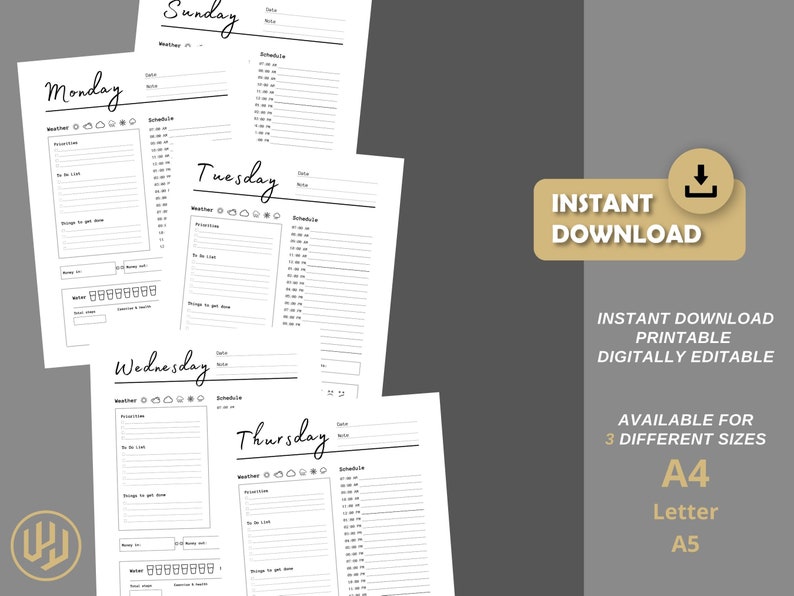 7 Day Daily Printable Planner Bundle| Digital Planner | Instant ...