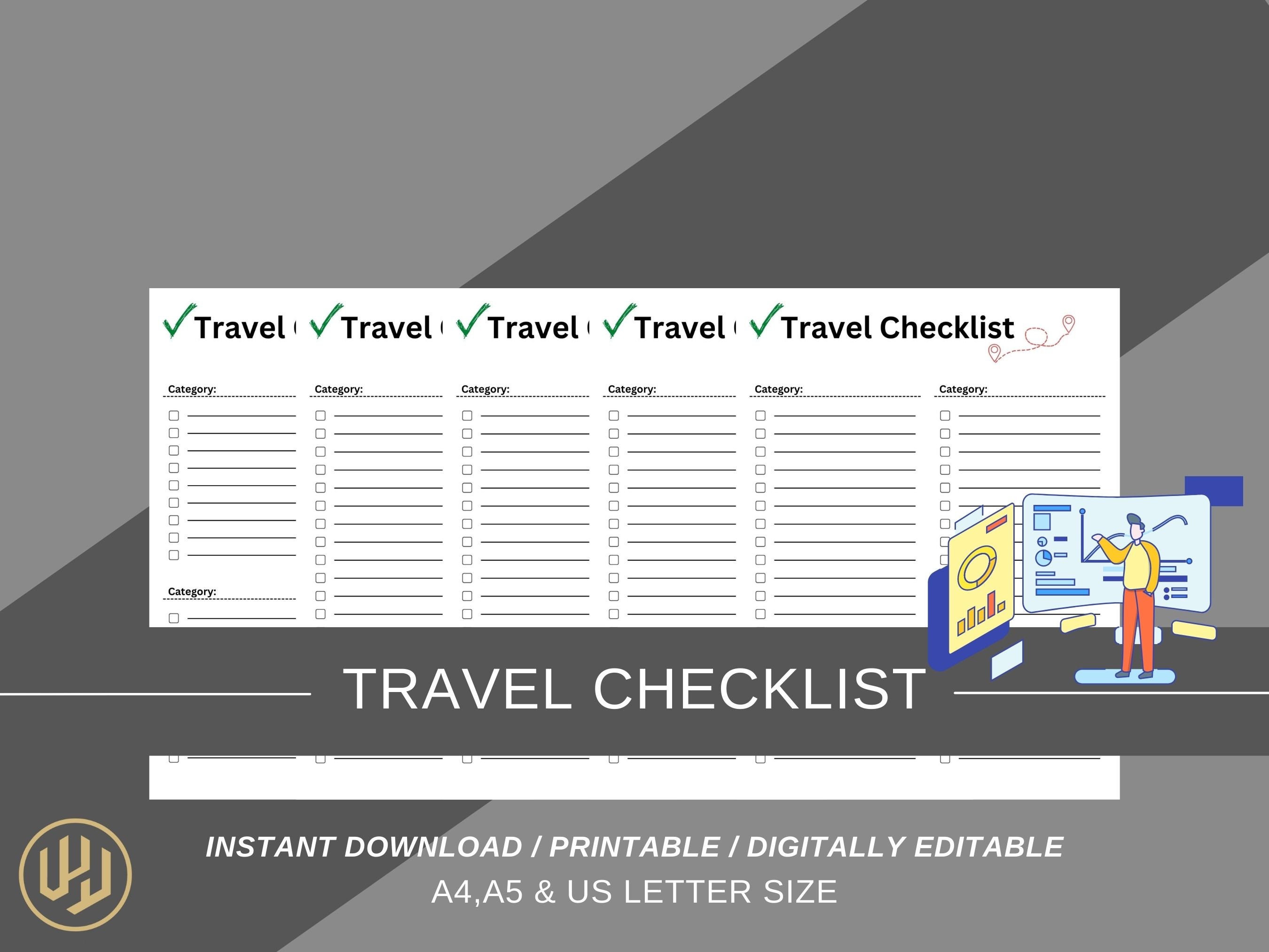 Editable Travel Packing List, Travel Checklist Printable, Travel ...