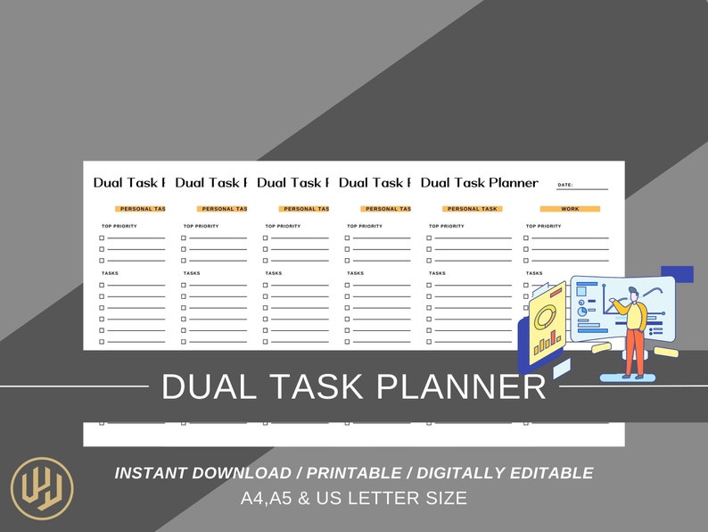 Dual Task Business Personal Daily Printable Planner | Digital Planner ...