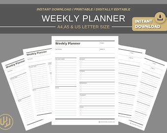 Work from Home Weekly Printable Planner | Digital Planner | Instant Download Planner Insert Daily Planner pages | A4 A5 US letter size PDF