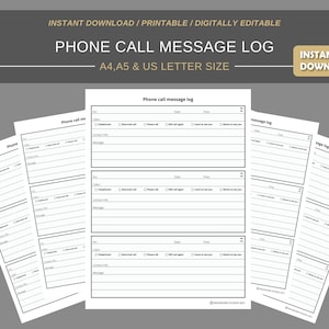 Registro de mensajes de llamada telefónica business / Planificador digital / Planificador de descarga instantánea Inserte páginas de Daily Planner / A4 A5 US tamaño carta PDF