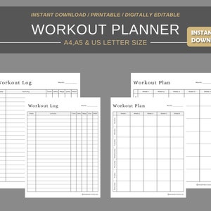 Plan de registro de entrenamiento Imprimible / Planificador digital / Planificador de descarga instantánea Inserte páginas del Planificador diario / A4 A5 US tamaño carta PDF