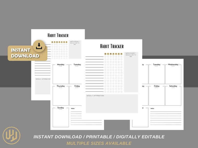 Habit Tracker Weekly Printable Planner | Digital Planner | Instant ...