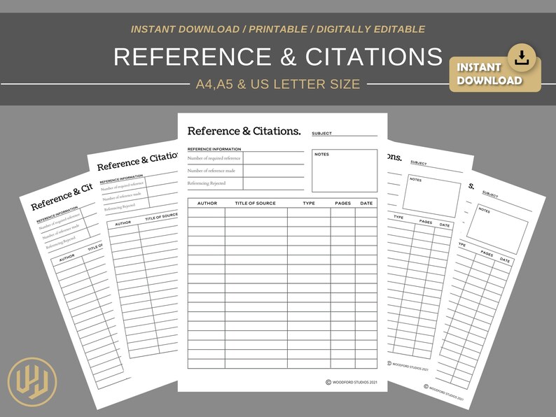 Reference Log Citations Printable Planner Study Guide Instant Download ...