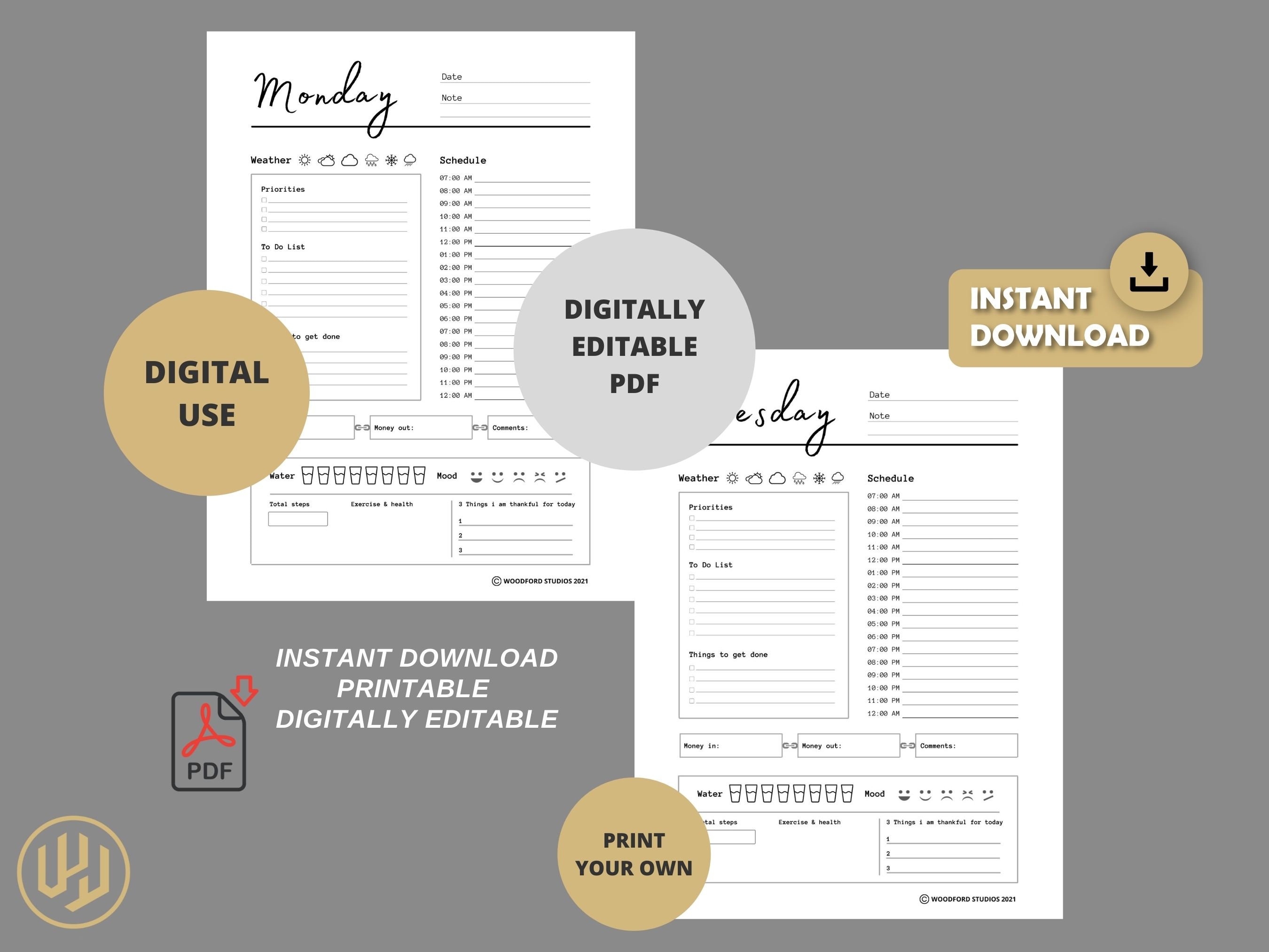 7 Day Daily Printable Planner Bundle| Digital Planner | Instant ...