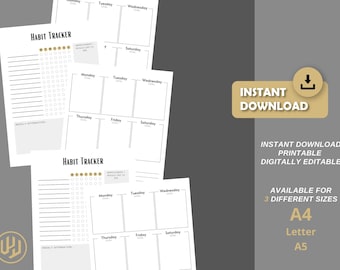 Habit Tracker Weekly Printable Planner | Digital Planner | Instant Download Planner Insert Daily Planner pages | A4 A5 US letter size PDF