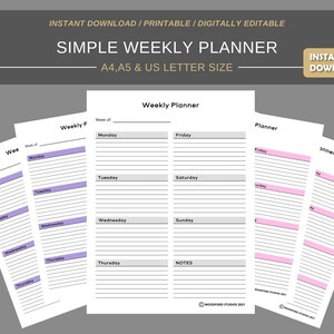 Einfacher Wochenplaner 3 farblich ausdruckbar | Digitaler Planer | Instant Download Planer Insert Daily Planner Seiten | A4 A5 US Briefgröße PDF