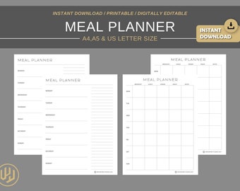 Printable Meal Planner | Digital Planner | Instant Download Planner Insert Daily Planner pages | A4 A5 US letter size PDF