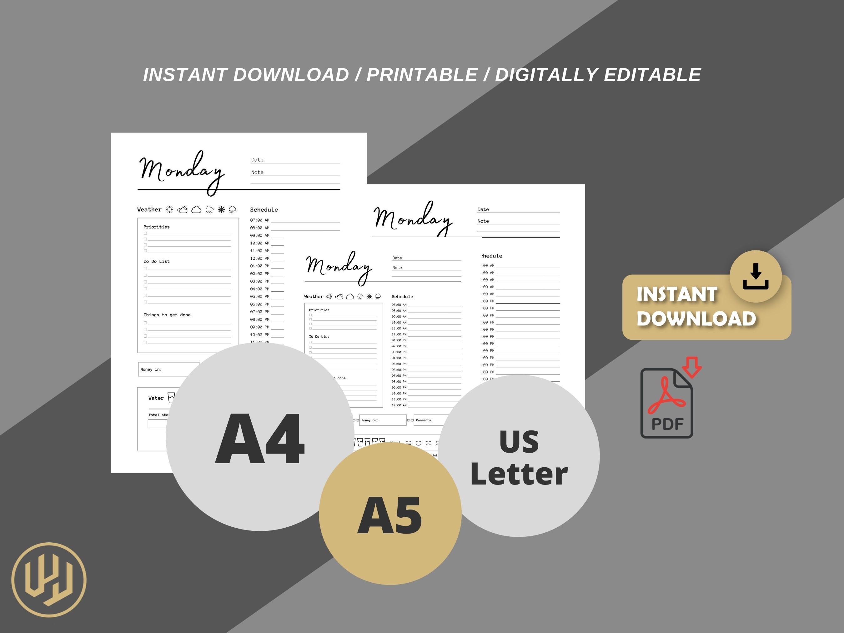 7 Day Daily Printable Planner Bundle| Digital Planner | Instant ...
