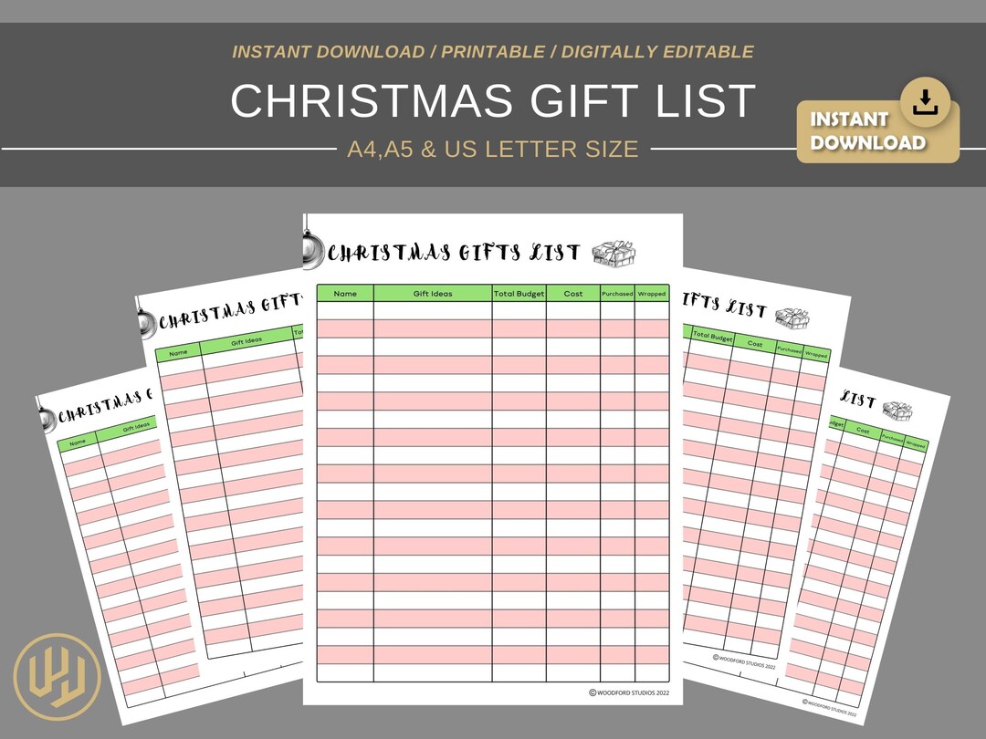 Christmas Gift List Tracker | Digital Planner | Instant Download ...