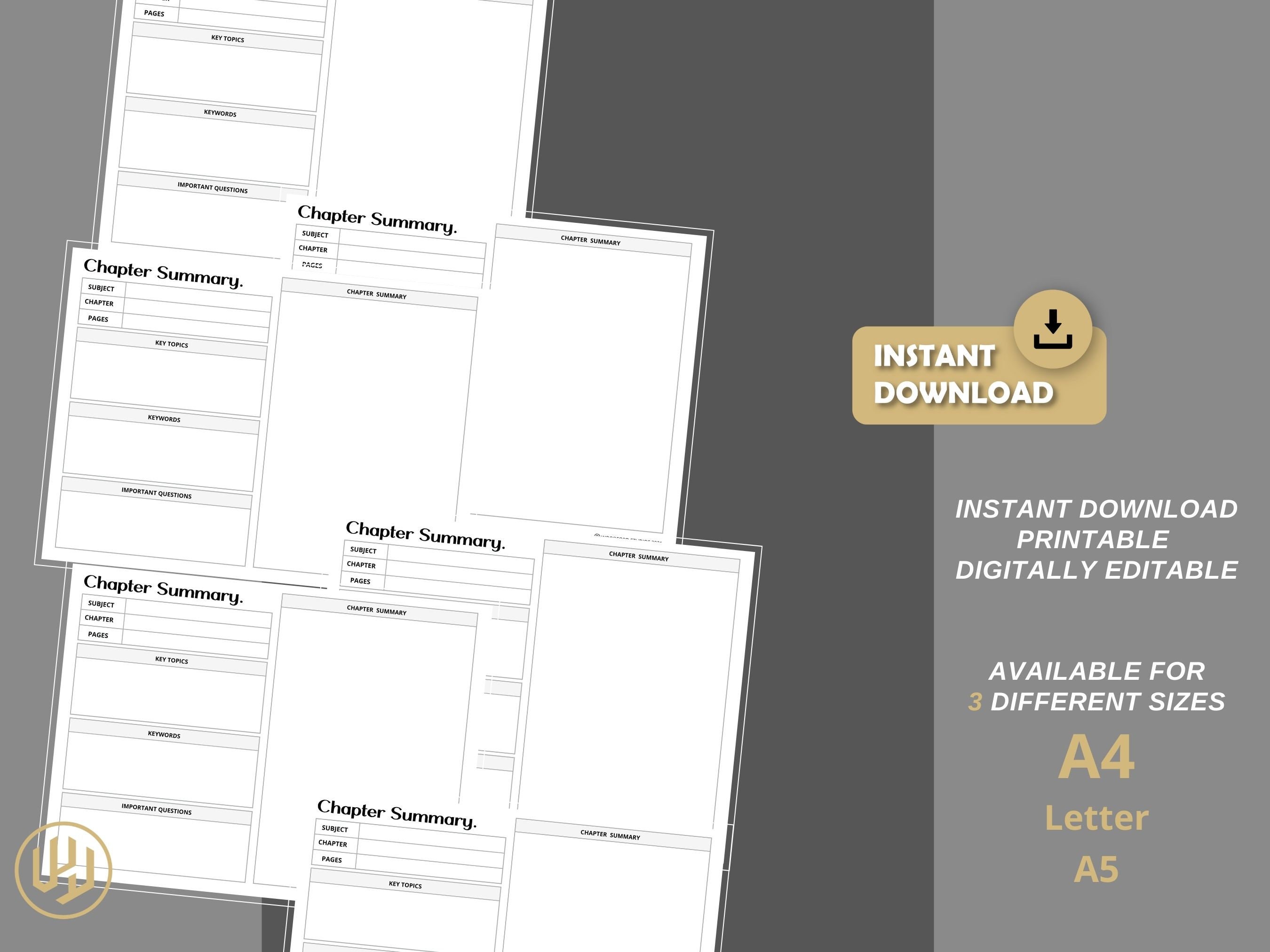 Chapter Summary Student Printable Planner | Digital Planner | Instant ...