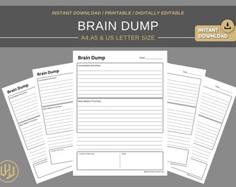 Brain Dump Daily Printable Planner | Digital Planner | Instant Download Planner Insert Daily Planner pages | A4 A5 US letter size PDF