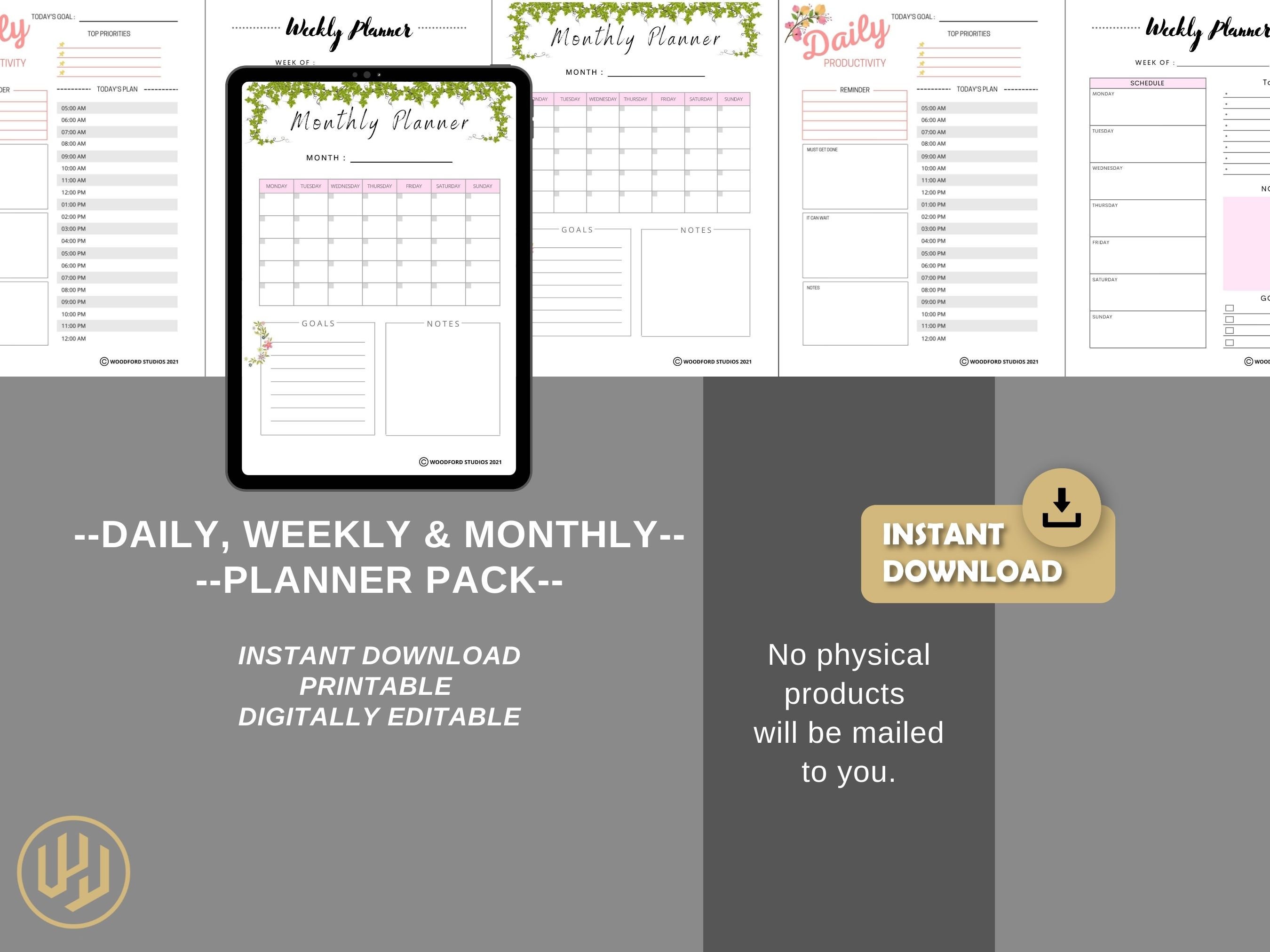 Daily Weekly Monthly Printable Planner | Digital Planner | Instant ...