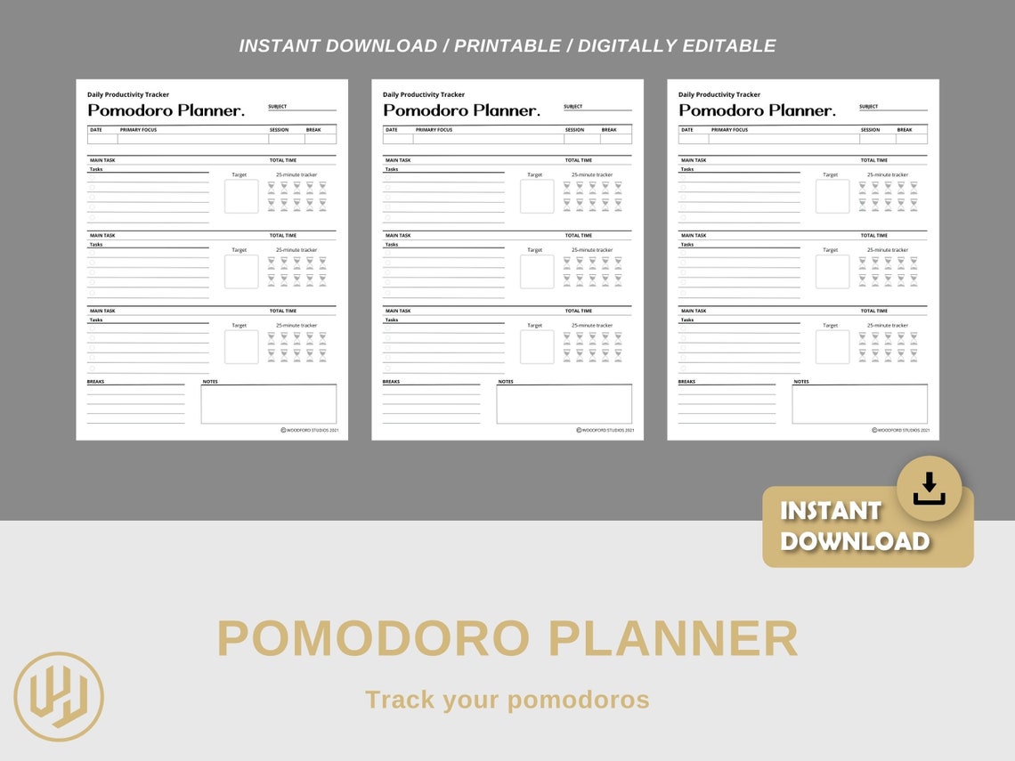 Pomodoro Printable Planner Digital Planner Instant Download Planner ...