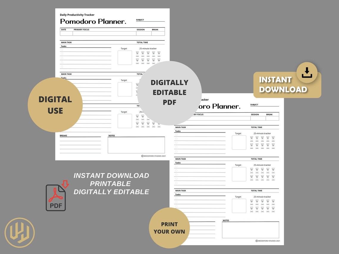 Pomodoro Printable Planner Digital Planner Instant Download Planner ...