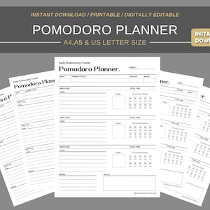 Pomodoro Printable Planner | Digital Planner | Instant Download Planner Insert Daily Planner pages | A4 A5 US letter size PDF