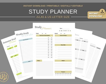 Printable College Student planner ADHD Journal study planner digital 2023 | Planner Insert Daily Planner pages | A4 A5 US letter size PDF