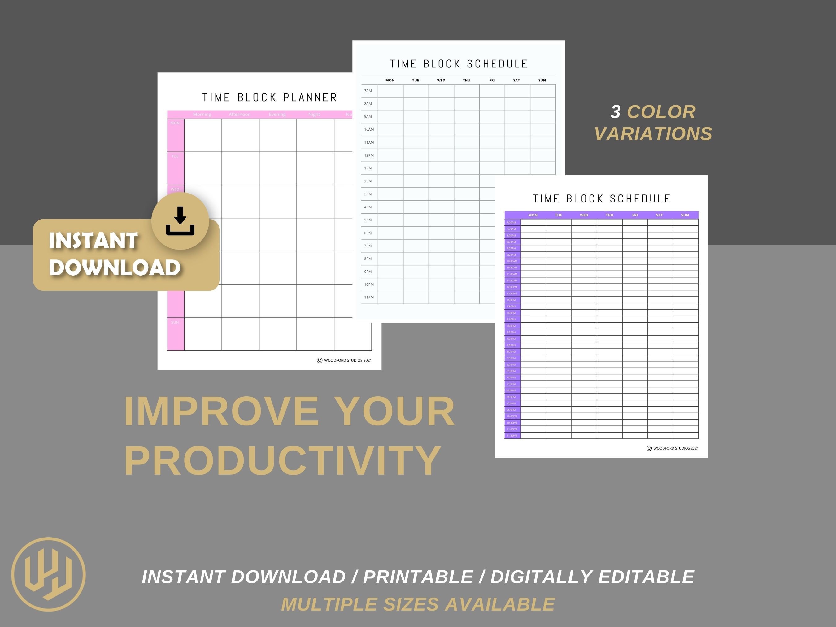 Weekly Time Block Scheduler Printable Planner | Digital Planner ...