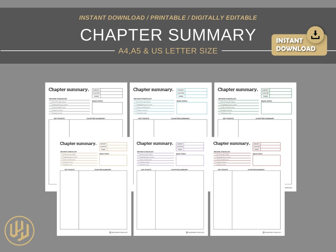 Chapter Summary Printable Study Guide | Digital Planner | Instant ...