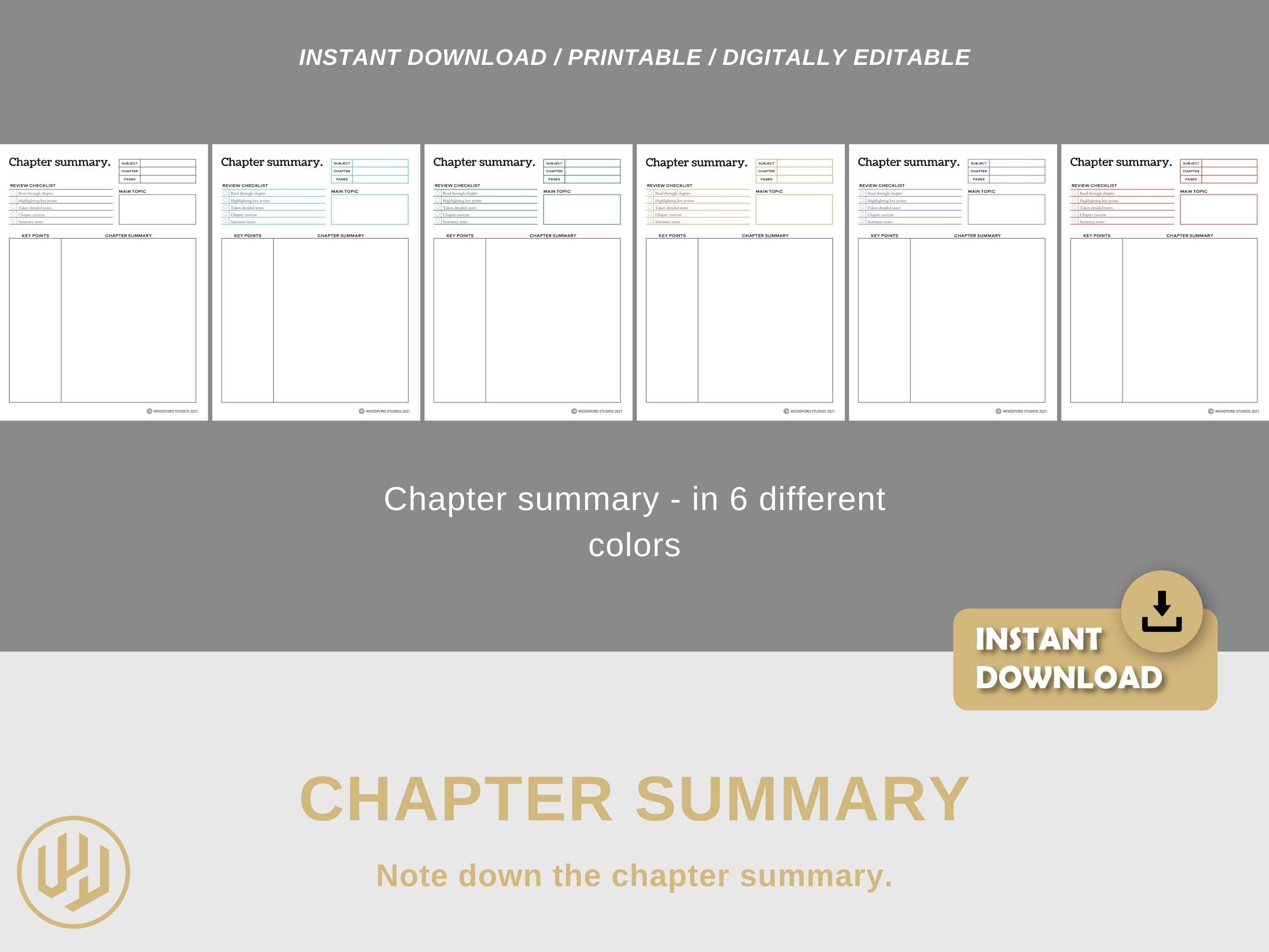 A4 Pdf Chapter Designs Chapter Summary Printable Study Guide Digital Planner Instant Download ...