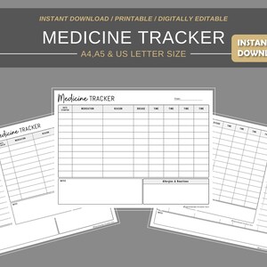 Medicine Tracker Printable Planner | Digital Planner | Instant Download Planner Insert Daily Planner pages | A4 A5 US letter size PDF