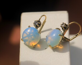 Boucles D'oreilles Dormeuses Edwardien Doré Vieilli Mat Serti