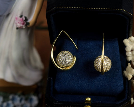 Boucles D'oreilles Art Déco Doré Dormeuses Crochet Cercle Perle Métal Serti De CZ Blanc Mariage Vintage Style Plaqué L'or 14k - Israel
