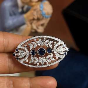 ブローシュ & ネックレス ベル エポック アルジェンテ アンティーク オーバル ローリエ セルティ CZ ブルー サフィール 1900 年代 ヴィンテージ スタイル マリアージュ プラーケ ロール