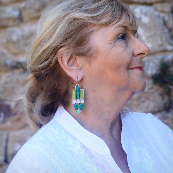 Boucles d'oreilles Crochet Doré Eventail CZ Baguette
