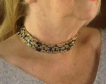 Collier Ras Du Cou Doré Antique Avec Strass – Style Art Déco / Great Gatsby, Neuf