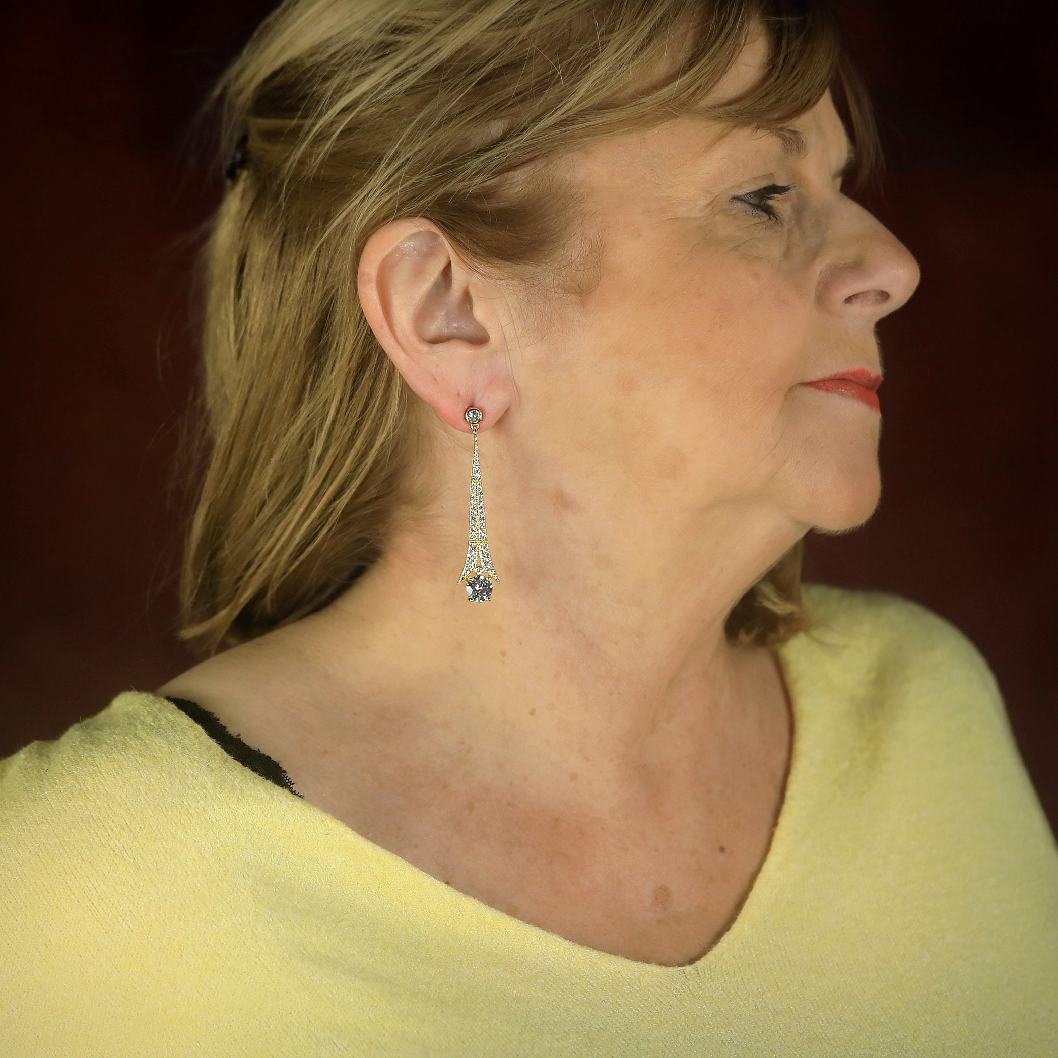 Boucles D'Oreilles Clous Art Déco Argenté Avec CZ Bleu - Style Great Gatsby - Nouveau