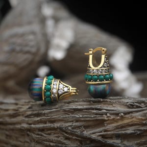 Boucles d'Oreilles Art Déco Dormeuses Lever-back Doré Perle Multicolore Vert Mini perle Vert Tribal Vintage Style 1920s Mariage
