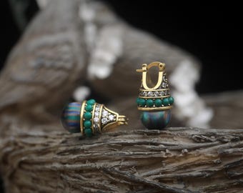 Boucles d&#39;Oreilles Art Déco Dormeuses Lever-back Doré Perle Multicolore Vert Mini Perle Vert Tribal Vintage Style 1920er Jahre Mariage