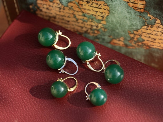 Boucles D'oreilles Anciennes Plaqué Or Et Bakélite - Vert Et Rose, Dormeuses, Occasion Vintage