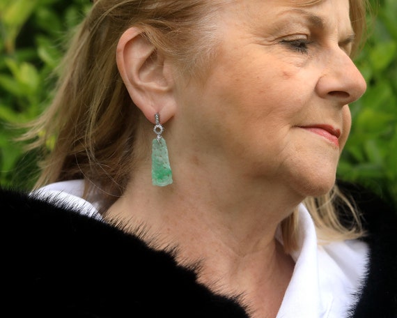Boucles D'oreilles Clip Argenté Style Art Déco – Dentelle Et Strass Vert – Modèle Unique Type Great Gatsby