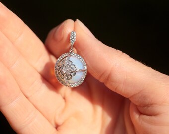 Boucles D'oreilles Clous Argenté Art Déco - CZ Bleu Et Perle Filigrane - Neuf Sans Emballage