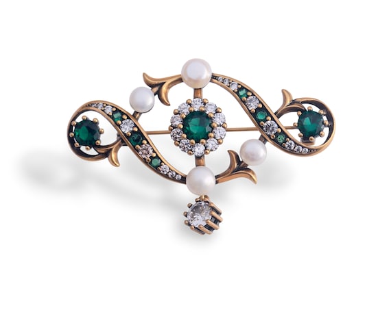 Broche Vintage « PARIS » Avec Grosse Pierre Blanche - Dorée - Belle Qualité (Ancienne)