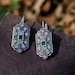 Boucles D'oreilles Pendantes Art Déco - Argenté, Carré Vert CZ - Fantaisie